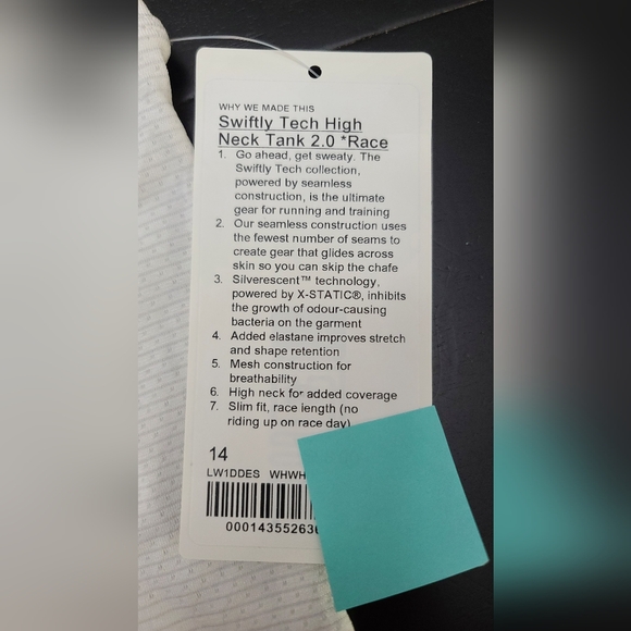 NWT Lululemon Swiftly Tech High Neck Tank 2.0 Race Length - White, Size 14 - Picture 2 of 4